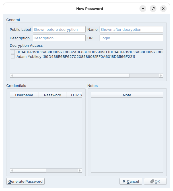 New Password Window